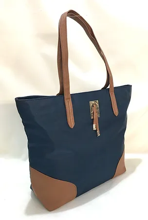Canvas + Brown Lerther Tote Bag