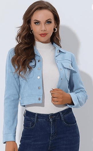 Women's Turn Down Collar Faux Suede Cropped Moto Jacket
