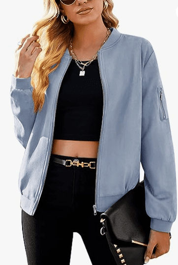 Women's Casual Jacket Classic Bomber Jacket Zip Up Lightweight Jacket Coat