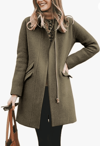 Women's Long Coat Classic Placket Zipper Casual Winter Wool Blend Coat Long Coat