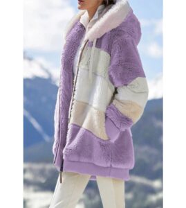 Women's Colorblocking Long Sleeve Plush Cardigan Hooded Jacket - immagine 2