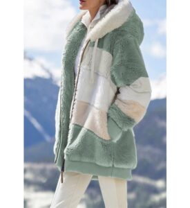 Women's Colorblocking Long Sleeve Plush Cardigan Hooded Jacket - immagine 3