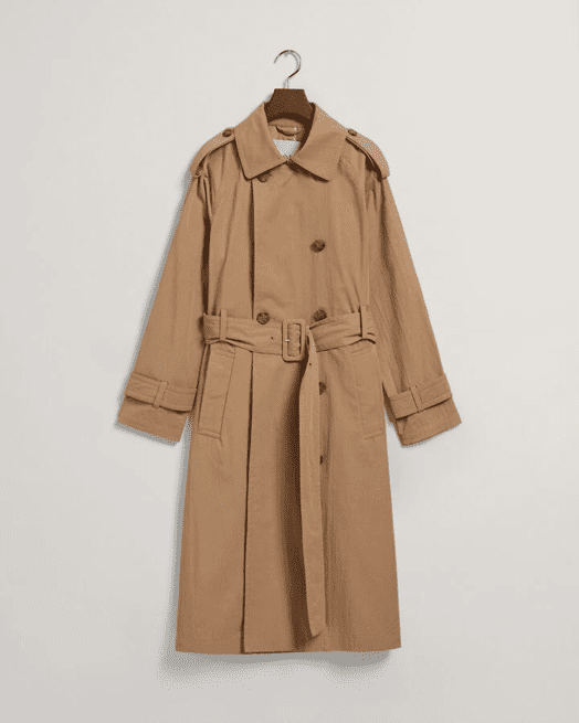 Taupe-Beige Lace-Up Double Breasted Trench Coat