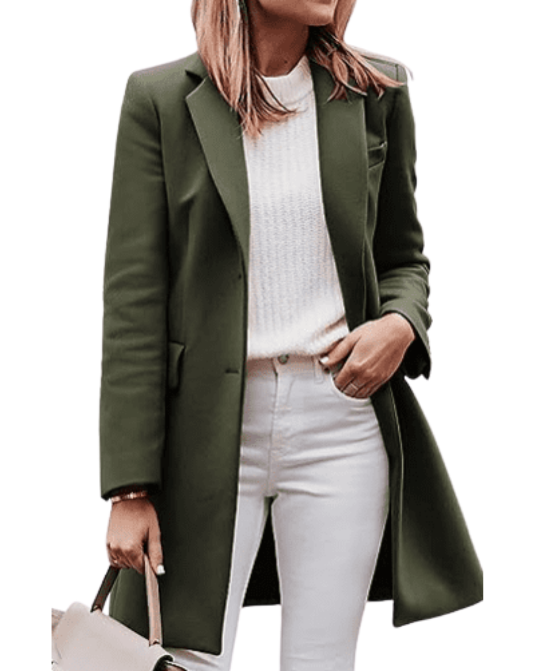 Women Lapel Collar Long Wool Pea Coat Open Front Button Down Slim Solid Casual Overcoat Long Jacket Outerwear