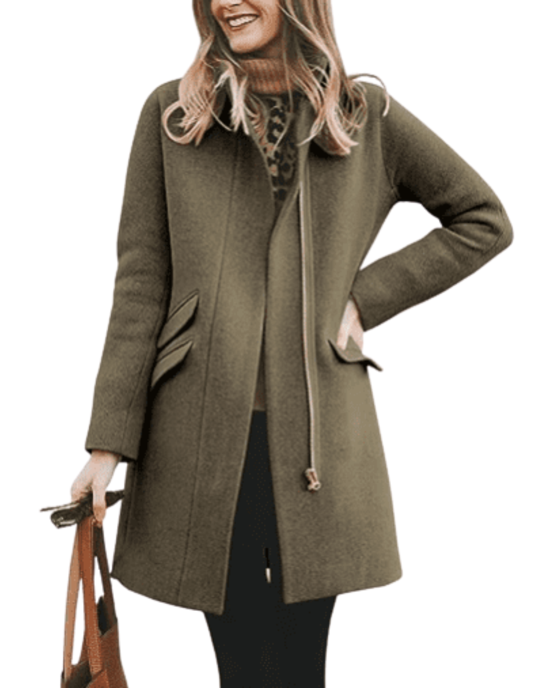 Women's Long Coat Classic Placket Zipper Casual Winter Wool Blend Coat Long Coat
